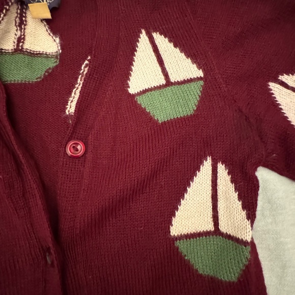 Modcloth quirky sailboat burgundy alpaca cardigan, xs - Picture 3 of 7